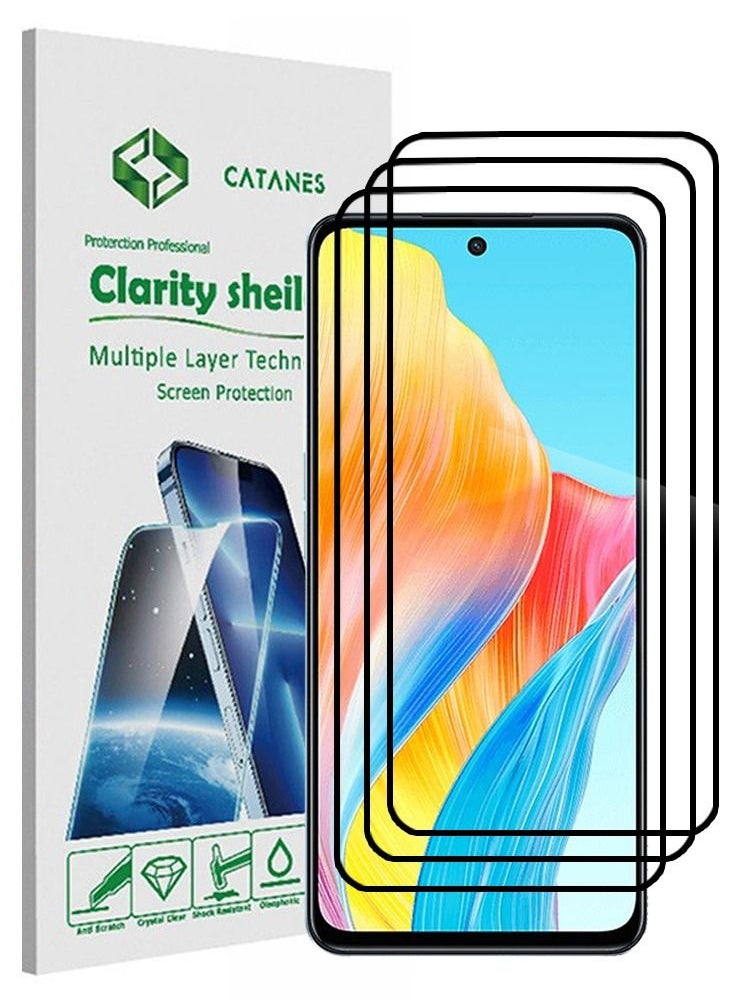 CATANES مجموعة من 3 قطع من واقي الشاشة الزجاجي المقوى لهاتف Oppo A98 5G مع الغراء الكامل من الخلف  - Image 1