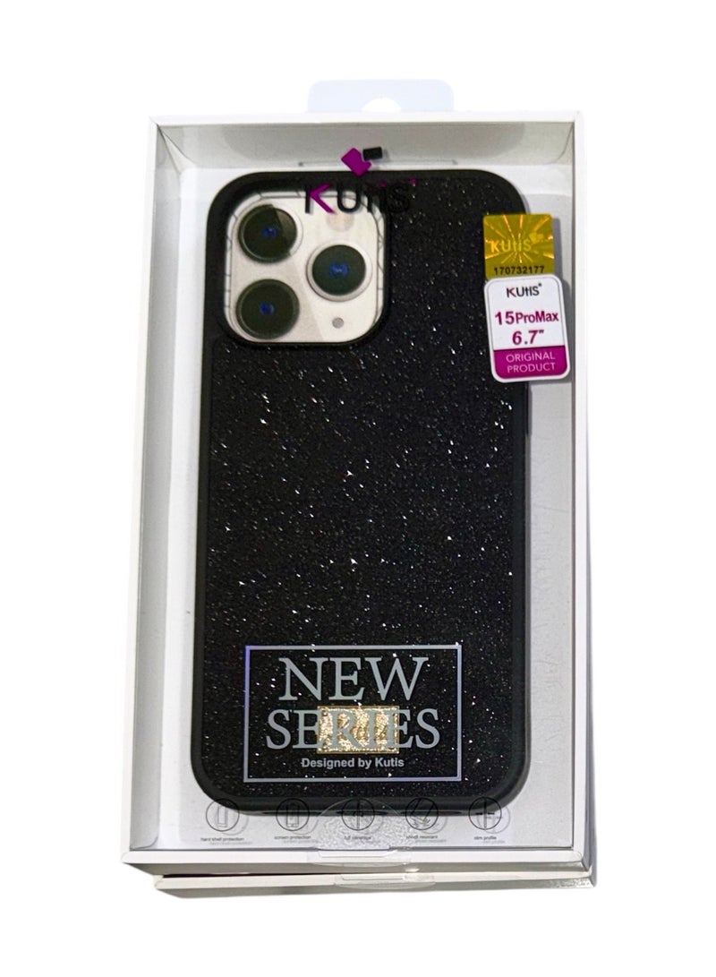 كوتيس كفر  KUTIS ايفون 15بروماكس فاخر بلمعة الكريستال- بطانة داخلية من المايكروفايبر لحماية من الخدوش،إطار كاميرا معدني مرتفع لحماية العدسة، مصنوع من الجلد والسيليكون السائل مع طبقة مقاومة للبصمات، - Image 3