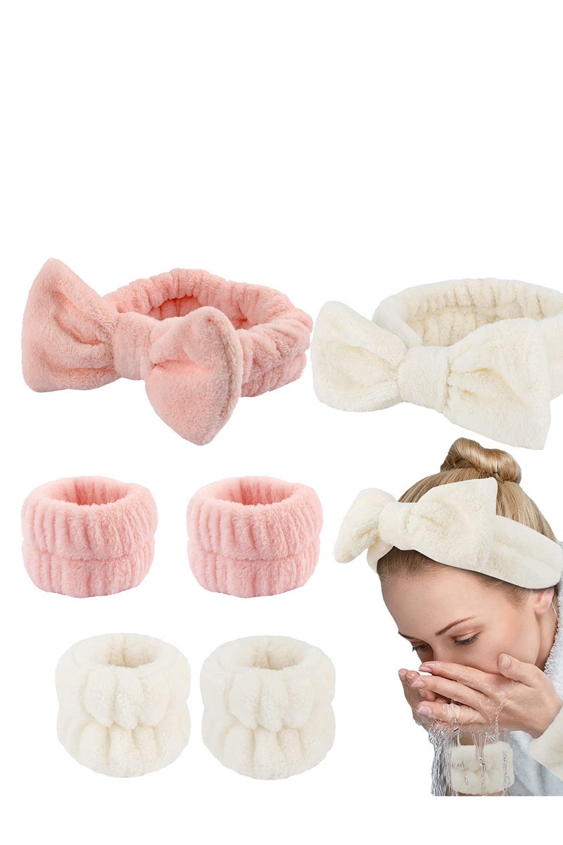Generic 3Pieces Spa Headband Wrist Washband Scrunchies Cuffs for Washing Face Towel Wristbands Hair Headband Face Wash Wristband for Women Girls Makeup Prevent Liquids from Spilling Down Your Arms pink  - Image 1