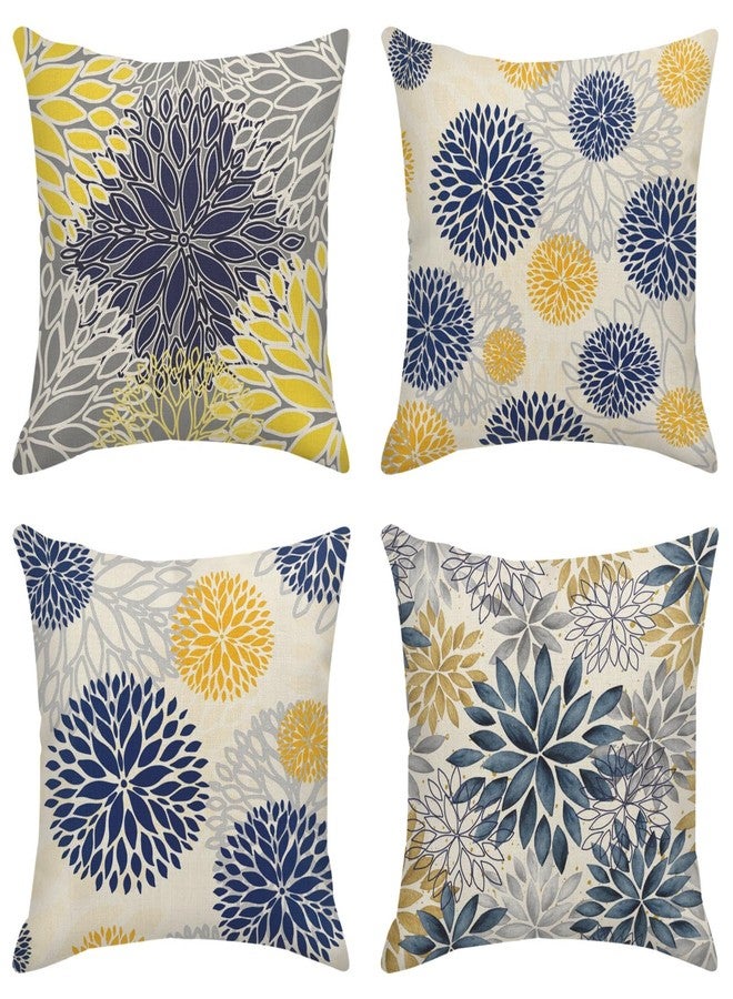 Sanwarm Throw Pillow Covers Home Decor Set of 4 Pillow Cases Decorative 18 x 18 Inches Outdoor Cushion Couch Sofa Pillowcases Spring Floral Blue Yellow Navy - Image 1