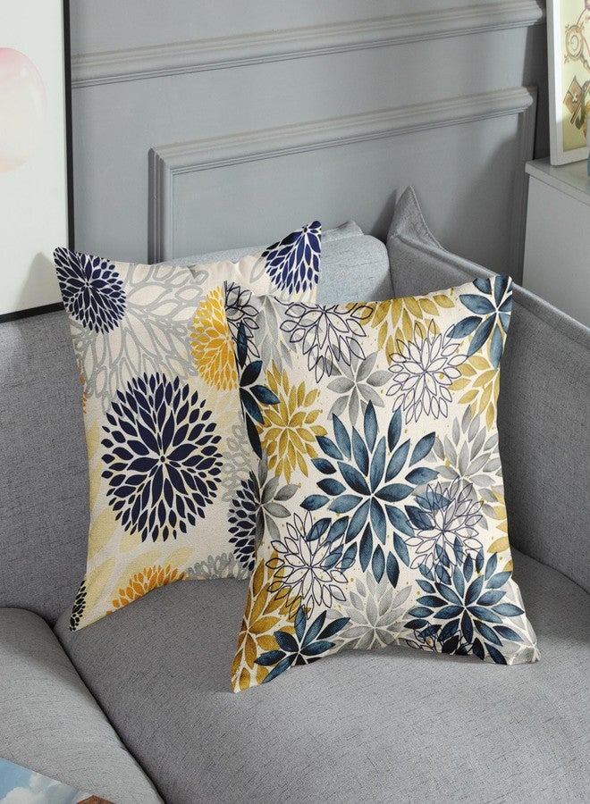 Sanwarm Throw Pillow Covers Home Decor Set of 4 Pillow Cases Decorative 18 x 18 Inches Outdoor Cushion Couch Sofa Pillowcases Spring Floral Blue Yellow Navy - Image 4
