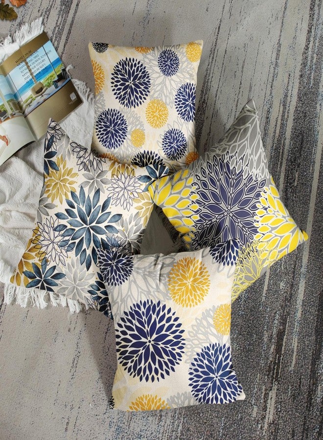 Sanwarm Throw Pillow Covers Home Decor Set of 4 Pillow Cases Decorative 18 x 18 Inches Outdoor Cushion Couch Sofa Pillowcases Spring Floral Blue Yellow Navy - Image 2