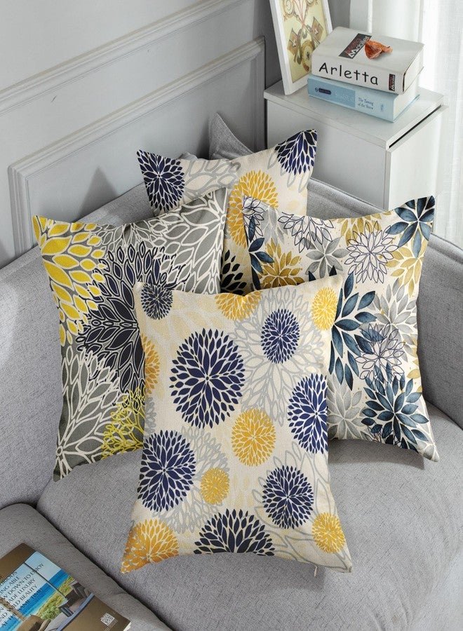 Sanwarm Throw Pillow Covers Home Decor Set of 4 Pillow Cases Decorative 18 x 18 Inches Outdoor Cushion Couch Sofa Pillowcases Spring Floral Blue Yellow Navy - Image 5