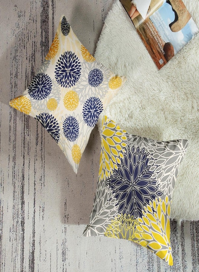 Sanwarm Throw Pillow Covers Home Decor Set of 4 Pillow Cases Decorative 18 x 18 Inches Outdoor Cushion Couch Sofa Pillowcases Spring Floral Blue Yellow Navy - Image 3