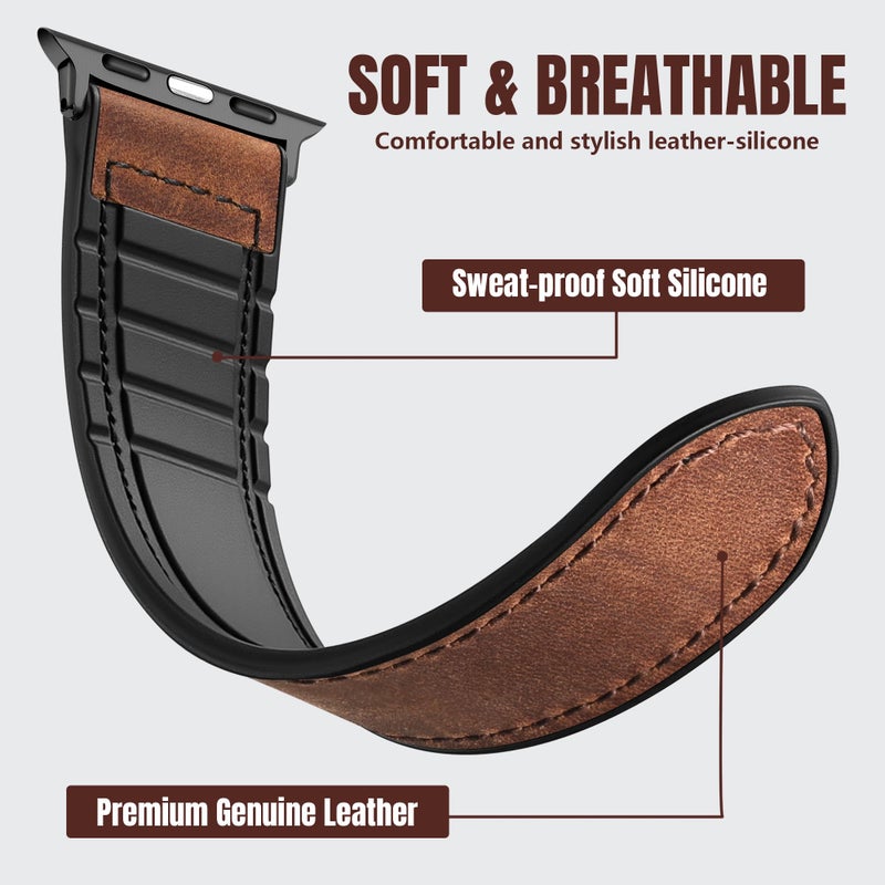 Charlam Magnetic Leather Bands Compatible with Apple Watch Bands 49mm 46mm 45mm 44mm 42mm 41mm 40mm 38mm Men Women,Genuine Leather Straps for iWatch Bands Ultra 3/2/1 SE Series 11 10 9 8 7 6 5 4 3 2 1 - Image 2