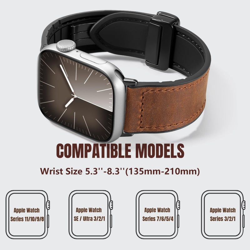 Charlam Magnetic Leather Bands Compatible with Apple Watch Bands 49mm 46mm 45mm 44mm 42mm 41mm 40mm 38mm Men Women,Genuine Leather Straps for iWatch Bands Ultra 3/2/1 SE Series 11 10 9 8 7 6 5 4 3 2 1 - Image 5