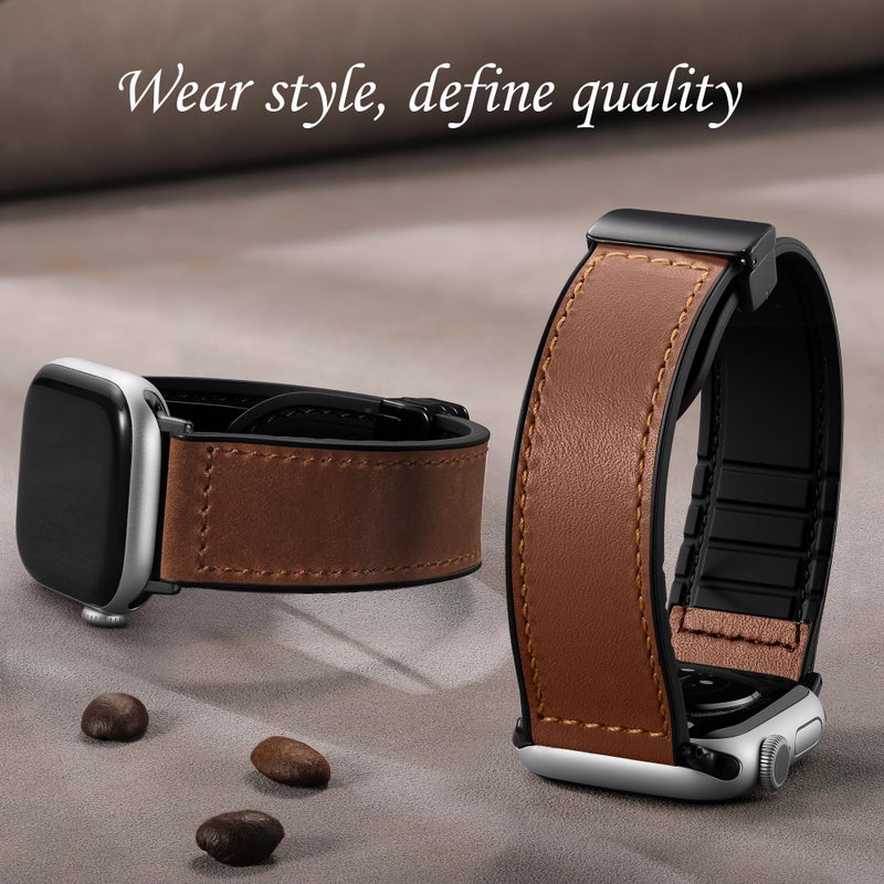 Charlam Magnetic Leather Bands Compatible with Apple Watch Bands 49mm 46mm 45mm 44mm 42mm 41mm 40mm 38mm Men Women,Genuine Leather Straps for iWatch Bands Ultra 3/2/1 SE Series 11 10 9 8 7 6 5 4 3 2 1 - Image 4