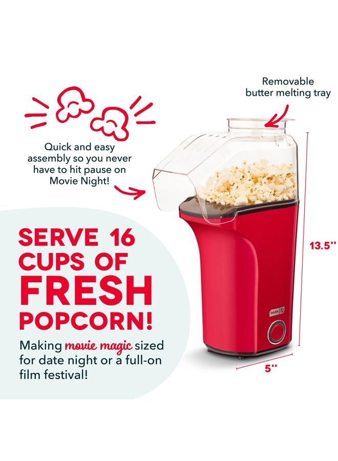 Dash Hot Air Popcorn Popper Maker With Measuring Cup To Portion Popping Corn Kernels + Melt Butter, 16 Cups, Red - Image 3