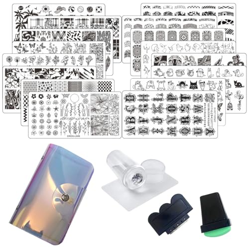 VNC 21 Pcs Nail Stamp Plates Set 16 Plate 2Stamper and 2 Scraper 1storage Bag Nails Art Stamping Plate Scraper Stamper Set Leaves Flowers Animal Nail Plate Template Image Plate Set - Image 5