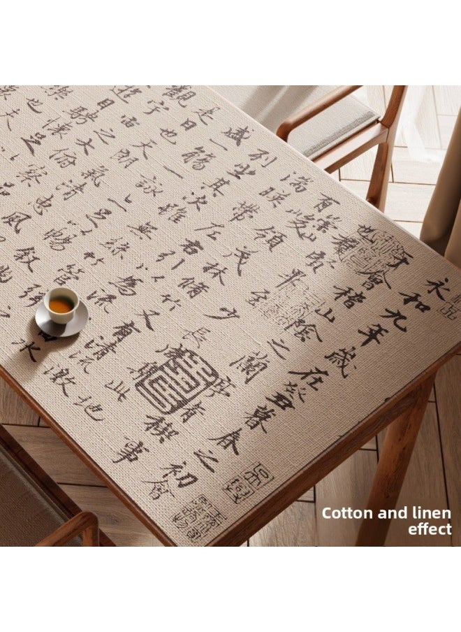 ماركة غير محددة - Lanting Collection مفرش طاولة من الجلد الصيني على الطراز الصيني مفرش طاولة خط زن بساط كتابة مقاوم للماء بساط شاي للدراسة - اللون: 80*130 سم-النمط: A6136 Lanting Preface-Kaki - Image 1