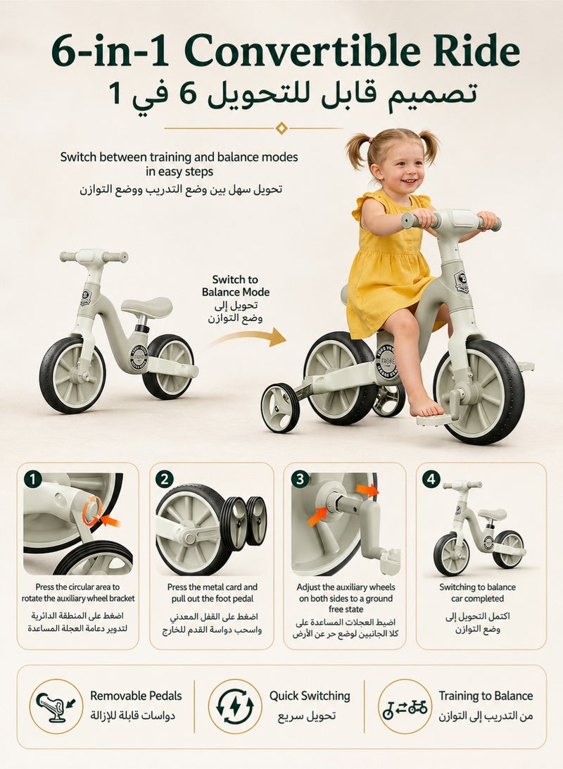 WAKYME 6-in-1 Toddlers Tricycle Baby Balance Bike, Kids Steering Push Handle Bicycle with Removable Pedals, Adjustable Seat,Training Wheels Toys 18 months+ Birthday Gifts for Boys Girls - Image 2