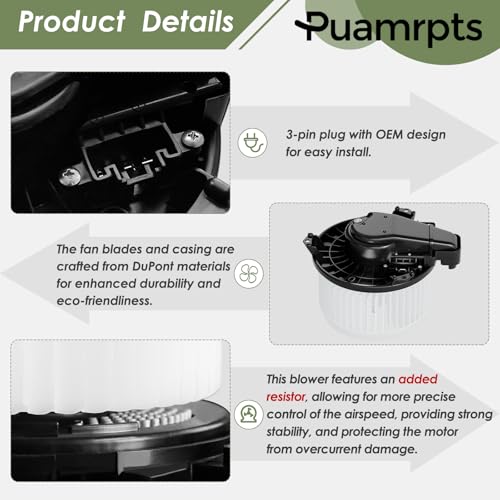 PUAMRPTS AC Heater Blower Motor Compatible with Ram 1500 2014-2018, Dodge Journey 2014-2020 Front - Replace# 68232369AA, 700308, 3Pins - Image 5