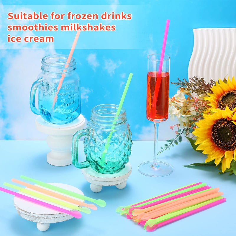 Eaasty 1000 Pcs Snow Cone Spoon Straws  Flexible Plastic Straws  Flexible Disposable Drinking Straws  Disposable Plastic Sip Stir Sticks (Yellow Green Orange Rose Red) - Image 4