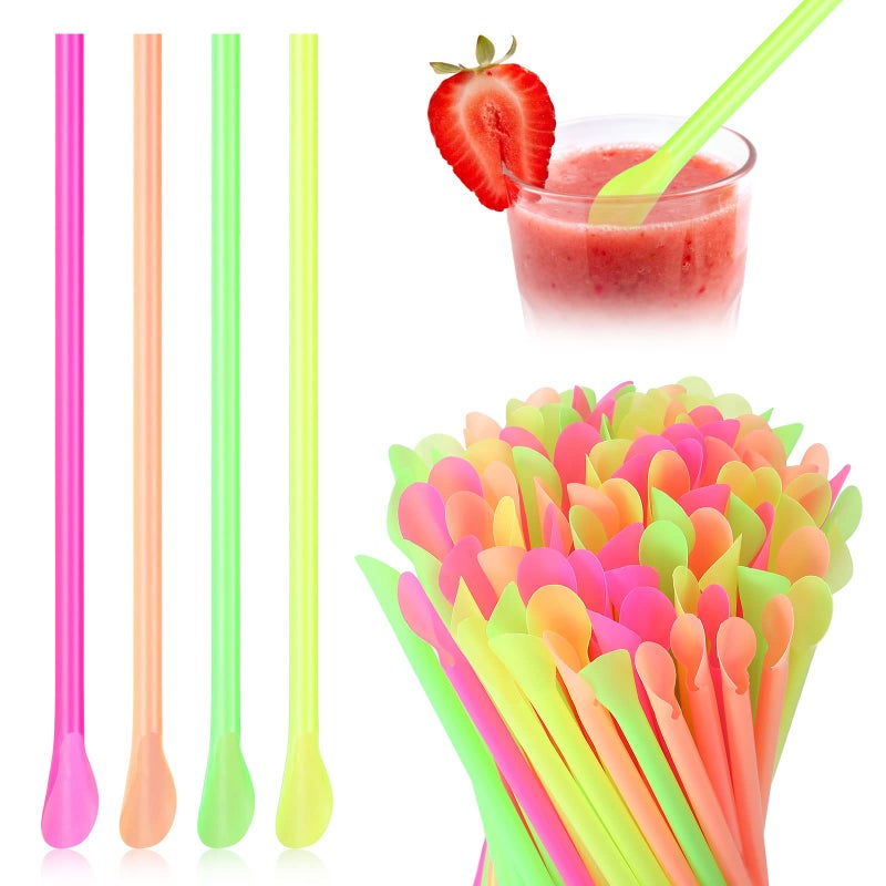 Eaasty 1000 Pcs Snow Cone Spoon Straws  Flexible Plastic Straws  Flexible Disposable Drinking Straws  Disposable Plastic Sip Stir Sticks (Yellow Green Orange Rose Red) - Image 1