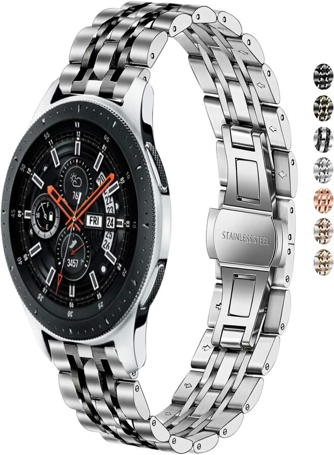 DEALELE Strap Compatible with Samsung Gear S3 / Galaxy Watch 46mm / Galaxy 3 45mm, 22mm Stainless Steel Metal Replacement Bands for Huawei Watch 3/3 Pro / GT3 46mm / GT2 46mm (Silver/Black)
