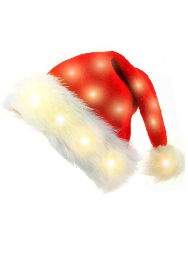 GGEROU Santa Hat Unisex Christmas Hat Plush Santa Hats for Kids Adults Traditional Red Christmas Santa Hat with Led Strip Light - Image 1