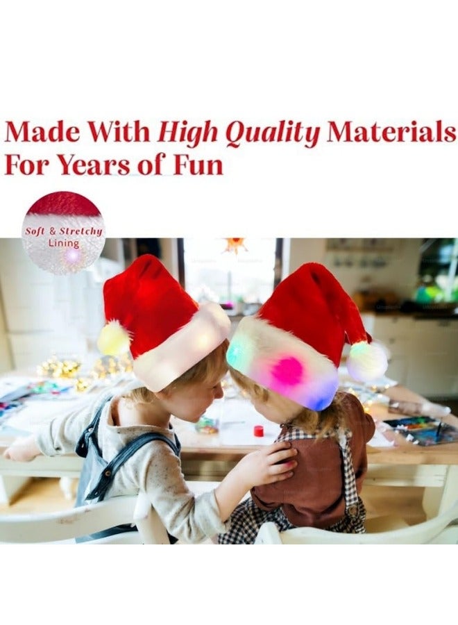 GGEROU Santa Hat Unisex Christmas Hat Plush Santa Hats for Kids Adults Traditional Red Christmas Santa Hat with Led Strip Light - Image 3