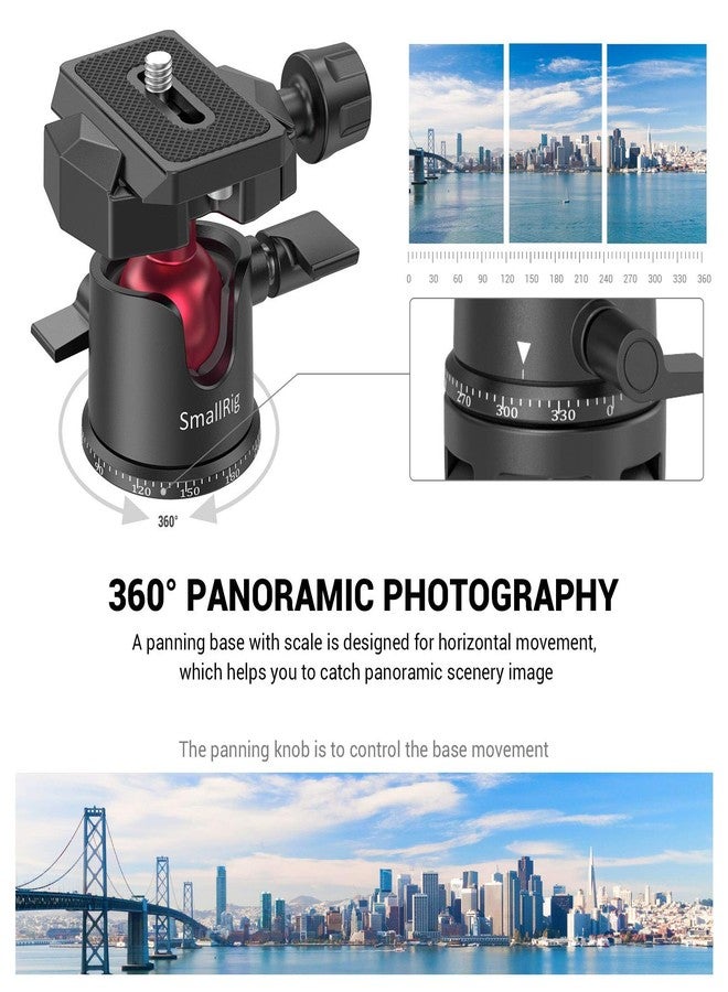 SmallRig Mini Ball Head, Tripod Head Camera 360° Panoramic with 1/4" Screw 3/8" Thread Mount and Quick Release Plate Metal Ball Joint for Monopod, DSLR, Phone, Gopro, Max Load 4.4lbs/2kg - BUT2665 - Image 2