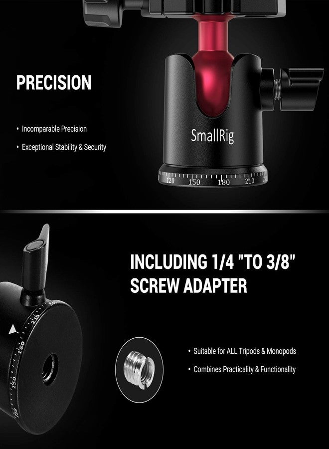 SmallRig Mini Ball Head, Tripod Head Camera 360° Panoramic with 1/4" Screw 3/8" Thread Mount and Quick Release Plate Metal Ball Joint for Monopod, DSLR, Phone, Gopro, Max Load 4.4lbs/2kg - BUT2665 - Image 3