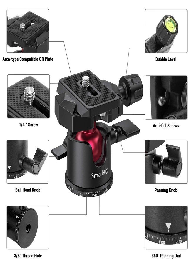 SmallRig Mini Ball Head, Tripod Head Camera 360° Panoramic with 1/4" Screw 3/8" Thread Mount and Quick Release Plate Metal Ball Joint for Monopod, DSLR, Phone, Gopro, Max Load 4.4lbs/2kg - BUT2665 - Image 4