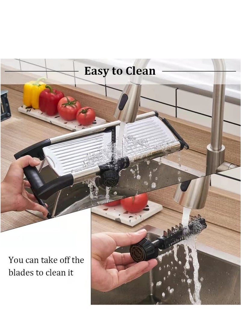 قطاعة الطعام ماندولين للمطبخ، مفرمة خضروات وفواكه قابلة للتعديل من الفولاذ المقاوم للصدأ لبطاطس وبصل وطماطم، قاطعة جولين - Image 5