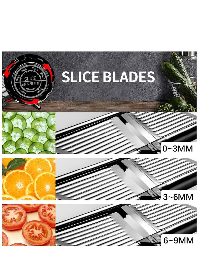 قطاعة الطعام ماندولين للمطبخ، مفرمة خضروات وفواكه قابلة للتعديل من الفولاذ المقاوم للصدأ لبطاطس وبصل وطماطم، قاطعة جولين - Image 2