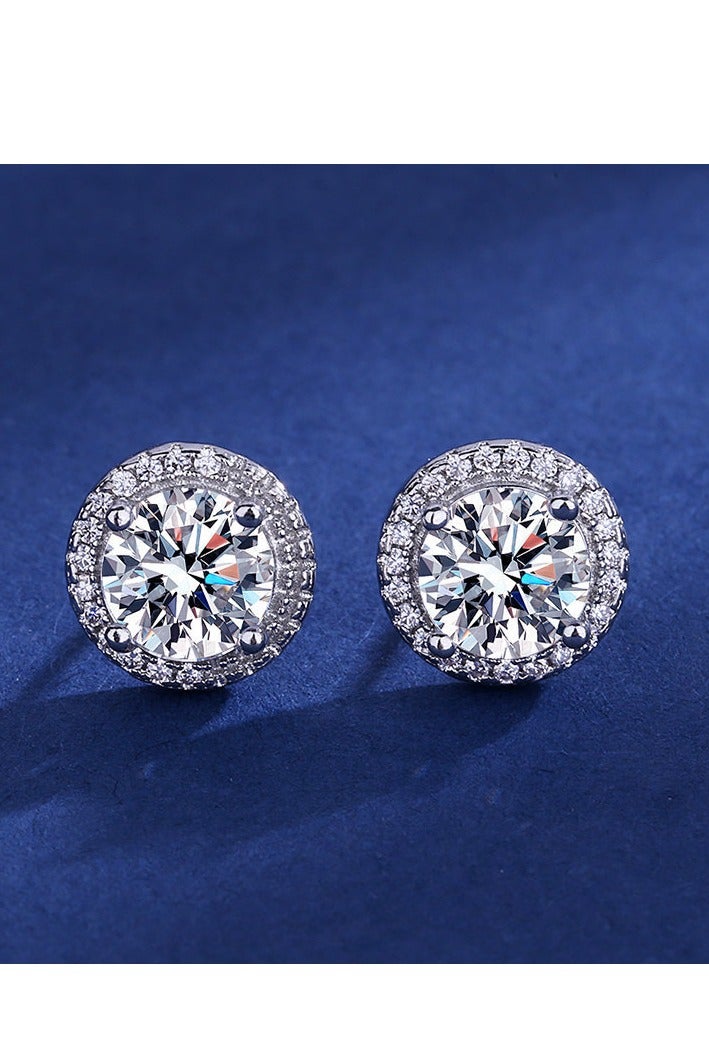 أقراط أذن نسائية فاخرة مرصعة بالكامل بالألماس على شكل حقيبة مستديرة، إكسسوارات مبيع ساخن في البث المباشر للنساء، مطلي بالفضة - Image 2