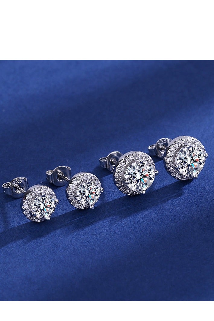 أقراط أذن نسائية فاخرة مرصعة بالكامل بالألماس على شكل حقيبة مستديرة، إكسسوارات مبيع ساخن في البث المباشر للنساء، مطلي بالفضة - Image 3