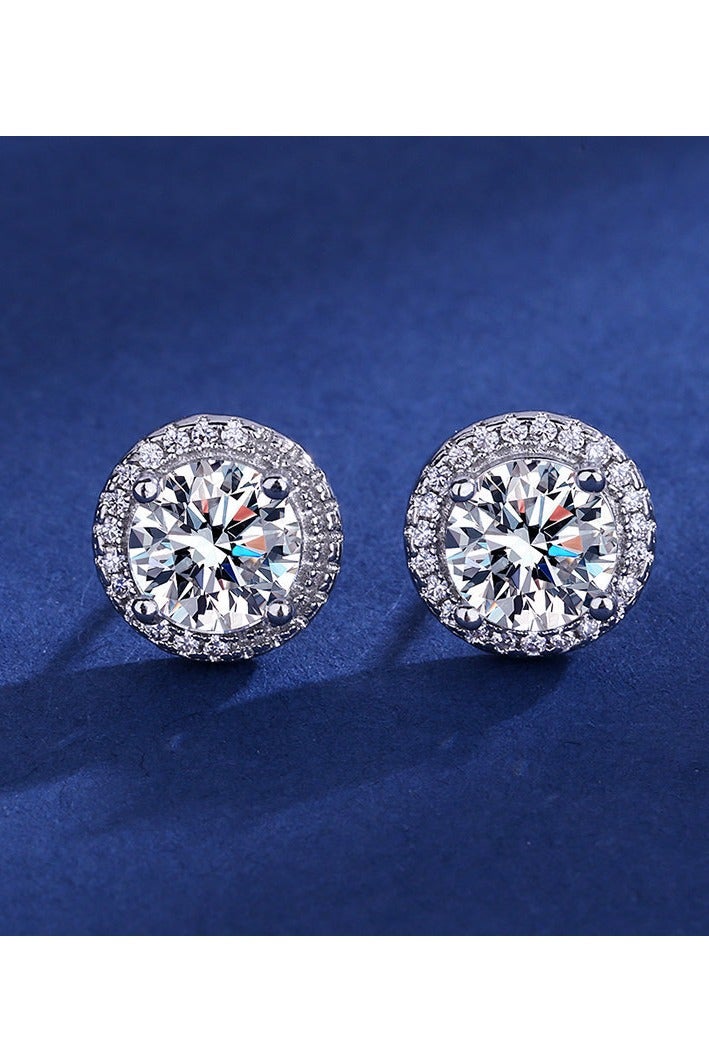 أقراط أذن نسائية فاخرة مرصعة بالكامل بالألماس على شكل حقيبة مستديرة، إكسسوارات مبيع ساخن في البث المباشر للنساء، مطلي بالفضة - Image 4