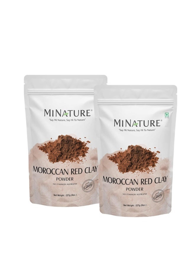 Mi Nature 100% Pure Moroccan Red Clay 227g(8oz) Pack of 2 |Cleansing Face Mask| Hair & Body Care Powder |Traditional Rhassoul Clay |Deep Pore Cleansing Mask for All Skin Types - Image 1