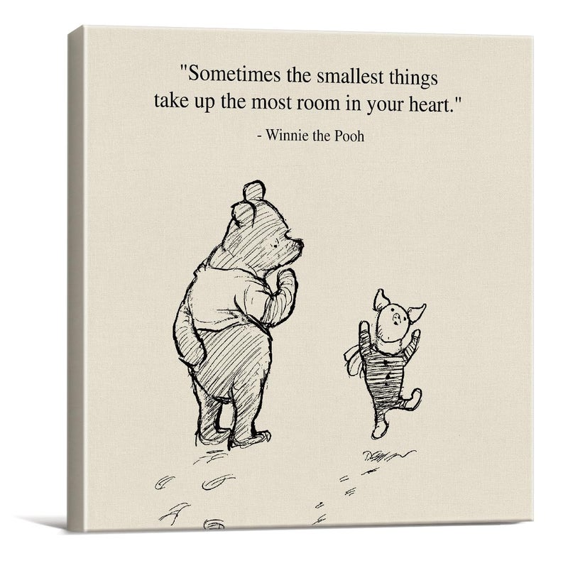 Classic Winnie the Pooh Wall Art Decor Retro Sometimes the Smallest Things Take up the Most Room Canvas Painting Pictures Framed Print Sign Artwork Ready to Hang (8x8 Inches)