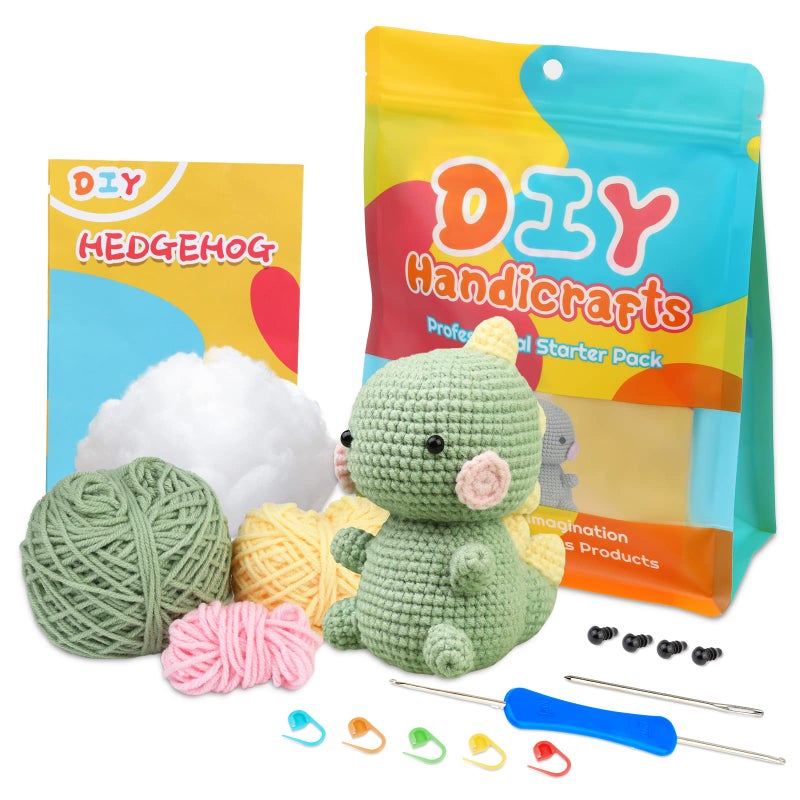 ZMAAGG Beginners Crochet Kit Crochet Animal Kit Knitting Kit with Yarn Polyester Fiber Crochet Hooks StepbyStep Instructions Video Crochet Starter Kit for Beginner DIY Craft Art Dinosaur