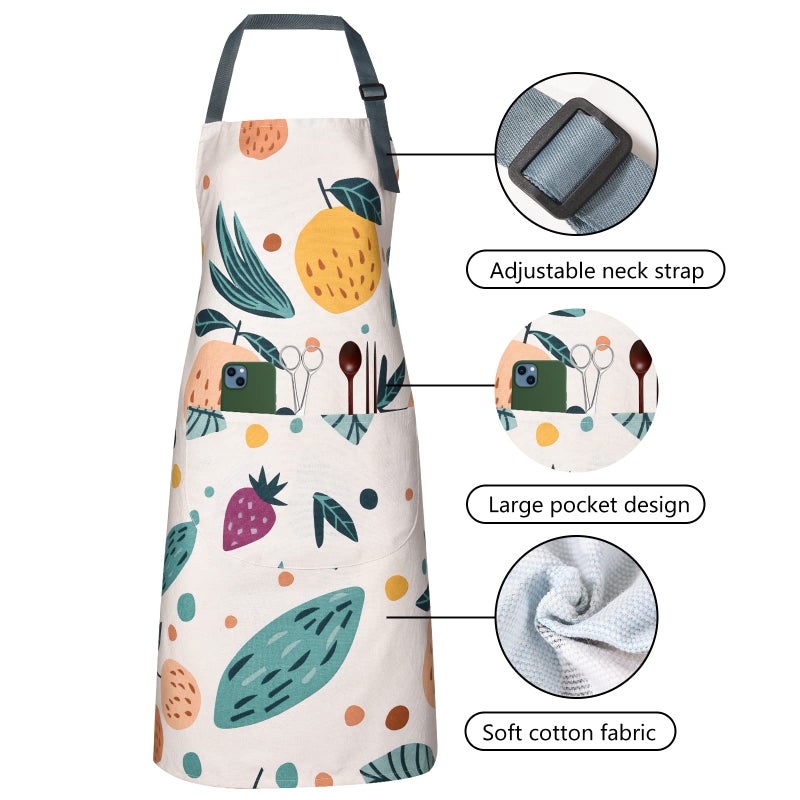 ARBINSON 2 Pack Floral Apron for Women with Pockets  Adjustable Cotton Chef Aprons for Kitchen  Cooking  BBQ & Grill (Orange/Floral) - Image 4