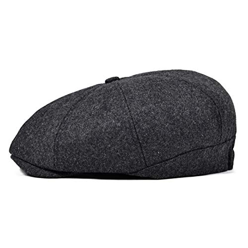 VOBOOM Men Wool Blend 8 Panel Newsboy Cap Herringbone Cabbie Flat Tweed Hat (Grey) - Image 3
