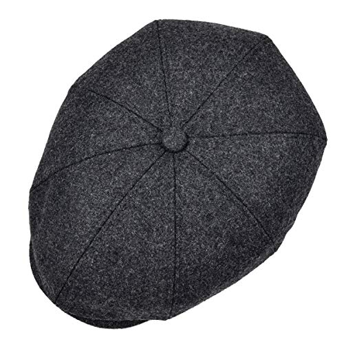 VOBOOM Men Wool Blend 8 Panel Newsboy Cap Herringbone Cabbie Flat Tweed Hat (Grey) - Image 4