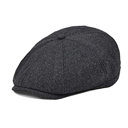 VOBOOM Men Wool Blend 8 Panel Newsboy Cap Herringbone Cabbie Flat Tweed Hat (Grey) - Image 1