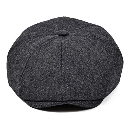 VOBOOM Men Wool Blend 8 Panel Newsboy Cap Herringbone Cabbie Flat Tweed Hat (Grey) - Image 2