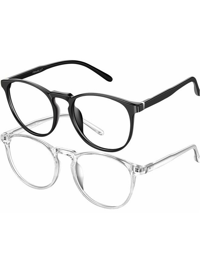 FEIYOLD Blue Light Blocking Glasses Women/Men,Retro Round Anti Eyestrain Computer Gaming Glasses(2Pack) - Image 1