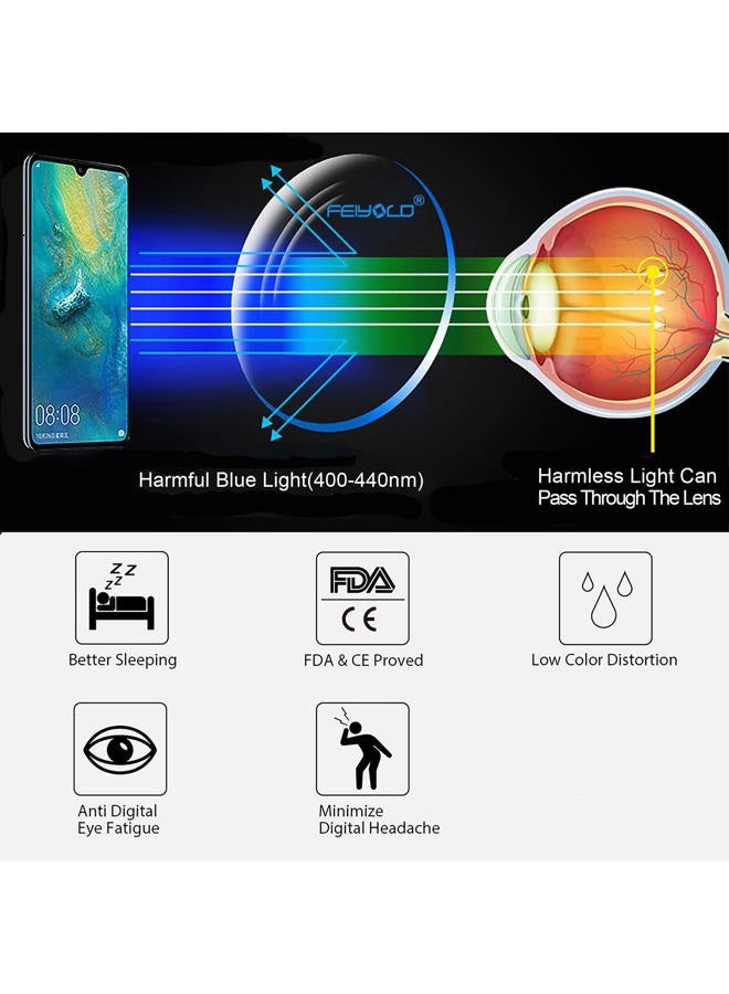 FEIYOLD Blue Light Blocking Glasses Women/Men,Retro Round Anti Eyestrain Computer Gaming Glasses(2Pack) - Image 4