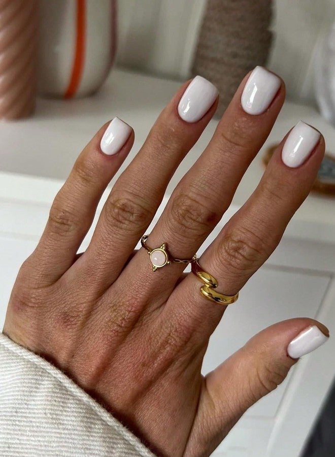 NSSHEL White Press on Nails Solid Color Fake Nails with Designs Glossy False Nail Reusable Short Square Shaped False Nail Full Cover Acrylic Nails Stick on Nail for Women DIY Art Manicure 24 Pcs - Image 1
