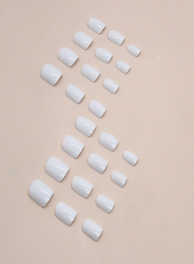 NSSHEL White Press on Nails Solid Color Fake Nails with Designs Glossy False Nail Reusable Short Square Shaped False Nail Full Cover Acrylic Nails Stick on Nail for Women DIY Art Manicure 24 Pcs - Image 3