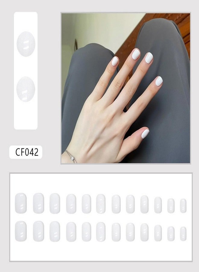NSSHEL White Press on Nails Solid Color Fake Nails with Designs Glossy False Nail Reusable Short Square Shaped False Nail Full Cover Acrylic Nails Stick on Nail for Women DIY Art Manicure 24 Pcs - Image 2