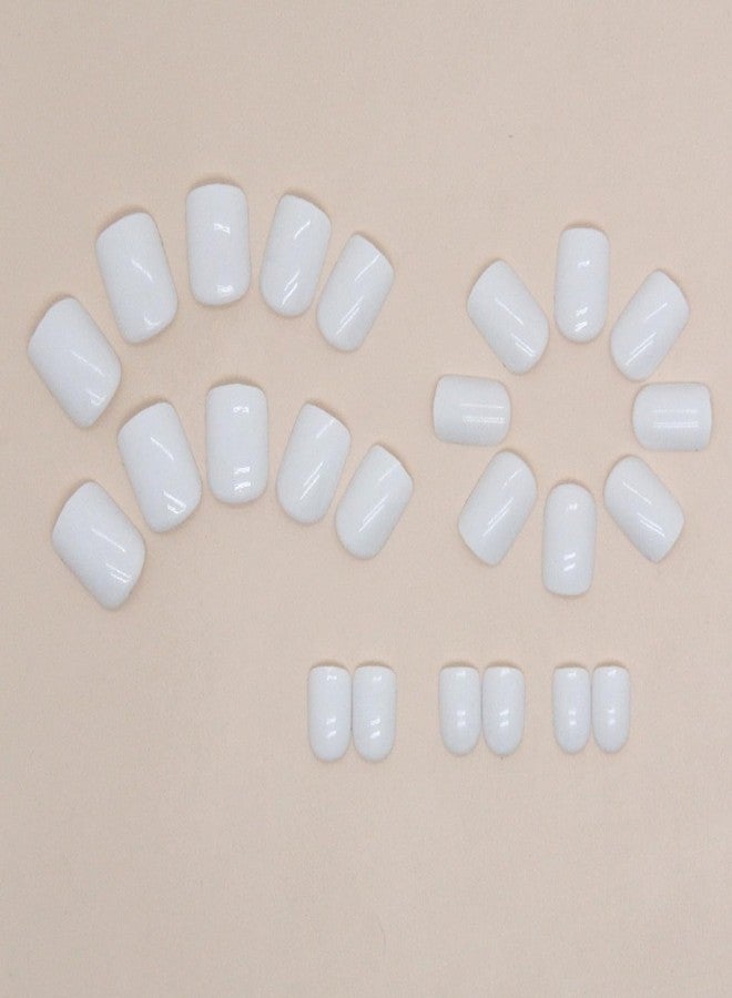 NSSHEL White Press on Nails Solid Color Fake Nails with Designs Glossy False Nail Reusable Short Square Shaped False Nail Full Cover Acrylic Nails Stick on Nail for Women DIY Art Manicure 24 Pcs - Image 4