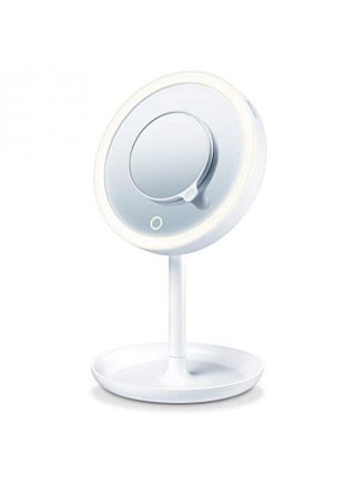Beurer Illuminated 5x Vanity and Cosmetics Mirror, Touch Sensor Surface, Storage Tray, With Portable, Magnetic Magnifying MakeUp Mirror, White LED Light and Dimmer, Cordless, 360° Rotation, BS45 - pzsku/Z42E9405C8095269A72D9Z/45/_/1661342110/1118bf9d-685c-4eb3-b4ff-98c10a8cce50
