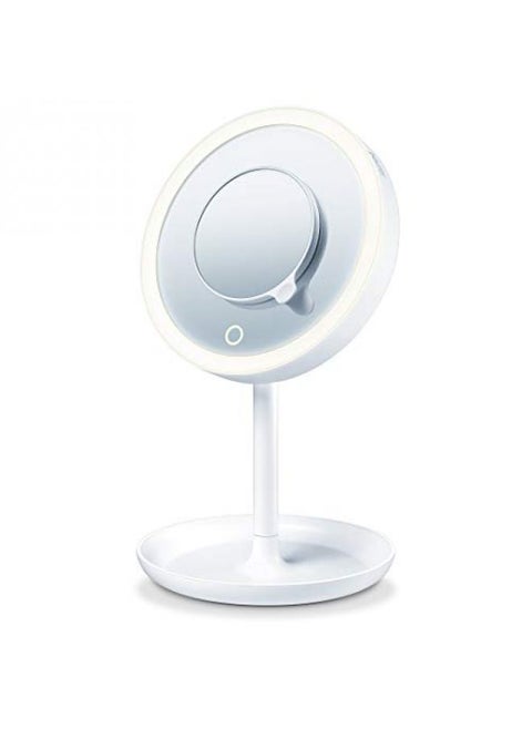 Beurer Illuminated 5x Vanity and Cosmetics Mirror, Touch Sensor Surface, Storage Tray, With Portable, Magnetic Magnifying MakeUp Mirror, White LED Light and Dimmer, Cordless, 360° Rotation, BS45