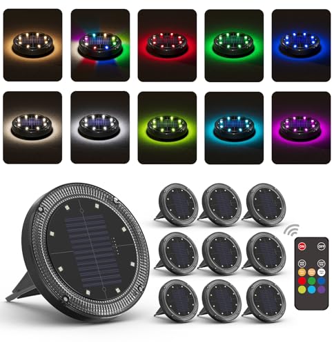 VIODAIM Color Changing Solar Ground Lights with 33ft Long Distance Remote Control - Flat Solar Lights Outdoor Waterproof - Pathway Lights Solar Powered for Yard Decorative Outside Lawn Walkway [10 Pack] - Image 1