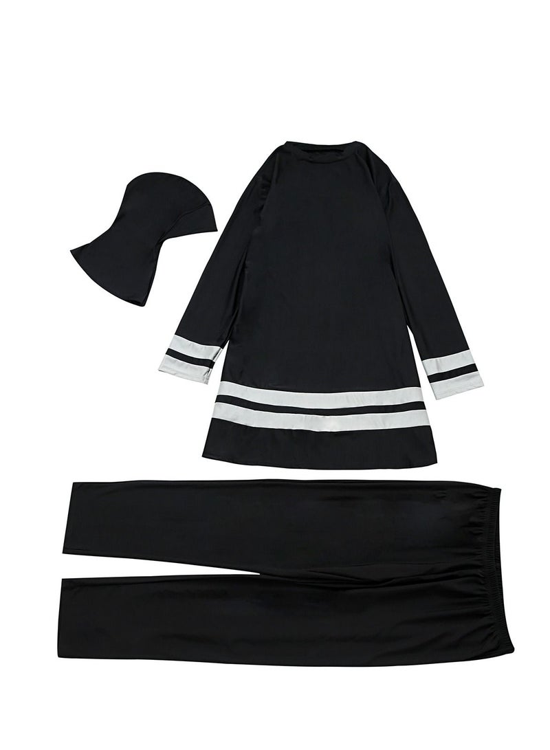 Loquat Big Size Highly Elastic Swimwear Set Womens Long Sleeve Burkini Set Black/Grey  - Image 3