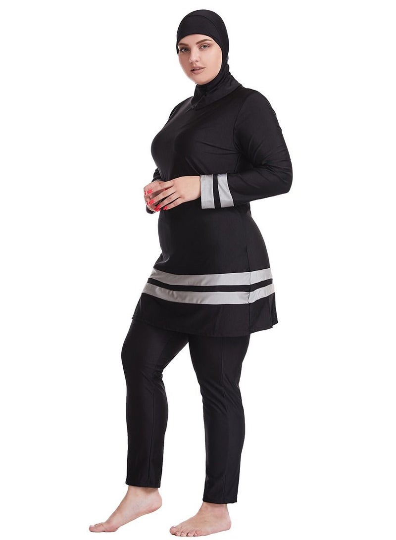 Loquat Big Size Highly Elastic Swimwear Set Womens Long Sleeve Burkini Set Black/Grey  - Image 2