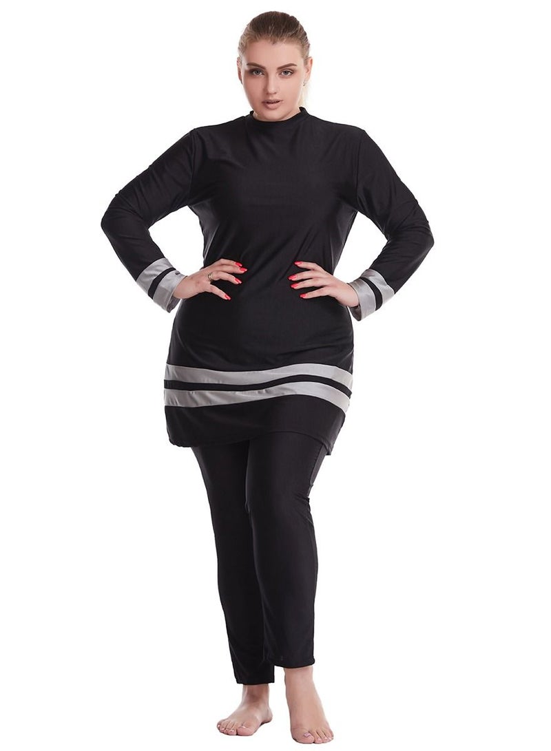 Loquat Big Size Highly Elastic Swimwear Set Womens Long Sleeve Burkini Set Black/Grey  - Image 1