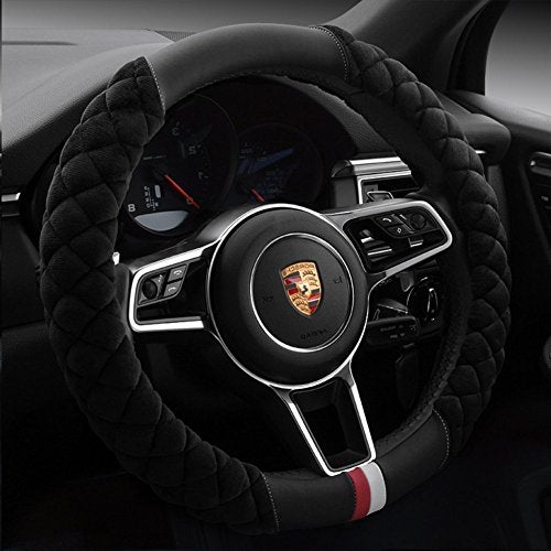 Cxtiy Universal Car Steering Wheel Cover Fluffy Winter Plush Steering Wheel Cover (A-Black) - Image 1